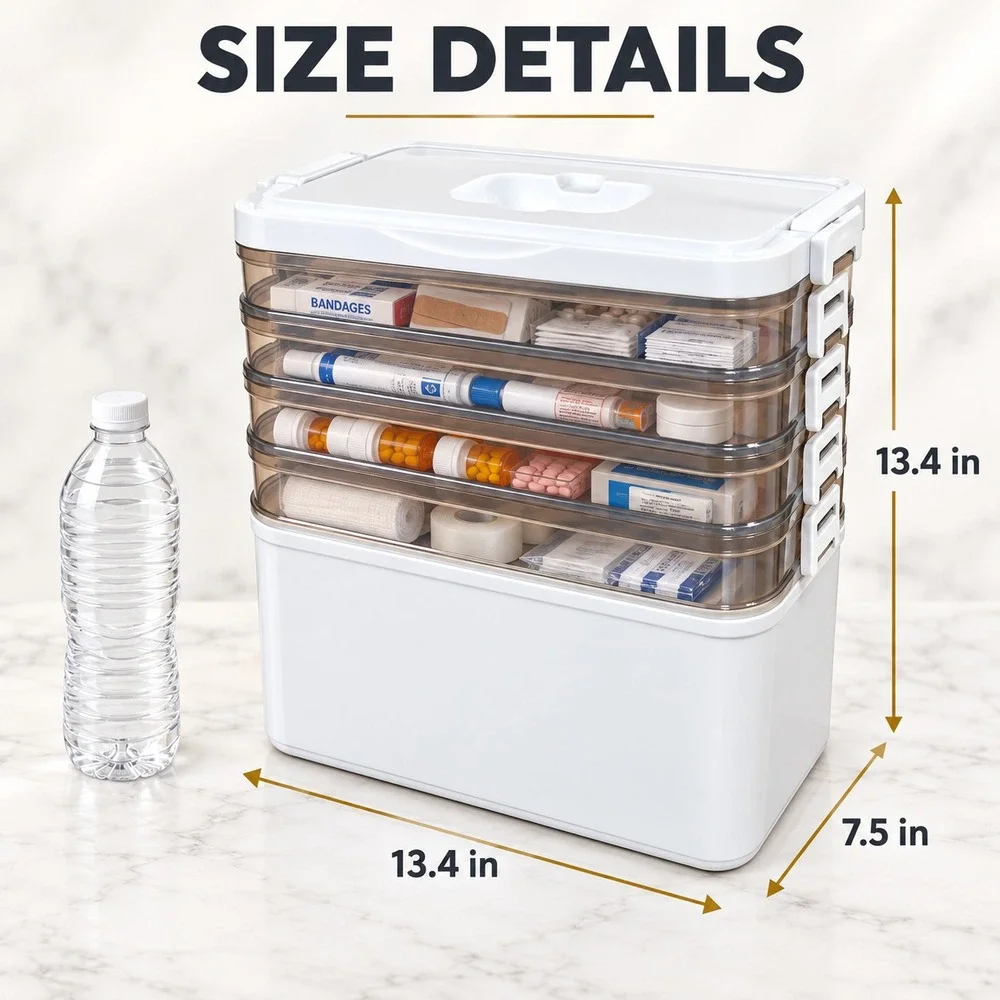 5 Tier Large Medicine Storage Box Organizer Portable First Aid kit Box Sewing